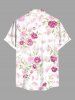 Plus Size Rose Flower Leaf Print Buttons Pocket Hawaii Shirt For Men -  