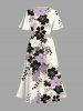 Robe mi-longue hawaïenne fendue à imprimé floral et feuilles grande taille - Abricot 6X