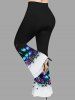 Plus Size Rose Flowers Butterfly Print Flare Pants -  