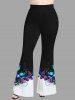 Pantalon évasé grande taille à imprimé roses et papillons - Noir 5X