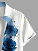 Chemise grande taille homme à imprimé aquarelle rose et feuilles, boutons et poche - Bleu 6XL