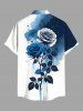 Chemise grande taille homme à imprimé aquarelle rose et feuilles, boutons et poche - Bleu 6XL