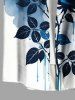 Chemise grande taille homme à imprimé aquarelle rose et feuilles, boutons et poche - Bleu 6XL