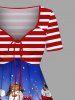 Plus Size Christmas Tree Snowman Snowflake Stripes Print Cinched Dress -  