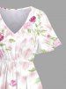 Robe mi-longue hawaïenne fendue à imprimé rose et feuilles grande taille - Blanc XXS