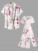 Robe mi-longue hawaïenne fendue à imprimé rose et feuilles grande taille - Blanc L