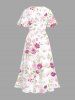 Robe mi-longue hawaïenne fendue à imprimé rose et feuilles grande taille - Blanc L