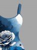 Plus Size Rose Flower Leaf Watercolor Print Tank Dress -  