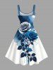 Plus Size Rose Flower Leaf Watercolor Print Tank Dress -  