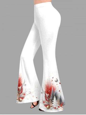 Plus Size Christmas Tree Ball Ombre Colorblock Print Flare Pants - WHITE - XS