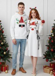 Christmas Elk Sunglasses Print Plus Size Matching Outfit For Couples -  