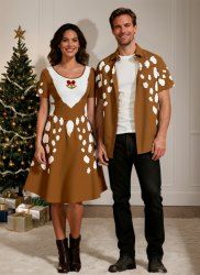 Christmas Santa Claus Beard Bell Bowknot Print Plus Size Matching Outfit For Couples -  