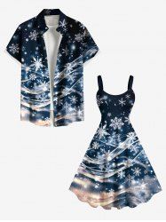 Christmas Snowflake Galaxy Print Plus Size Matching Outfit For Couples -  