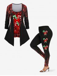 Christmas Candy Bowknot Sparkling Sequin Tassel Glitter 3D Print Plus Size Matching Set -  