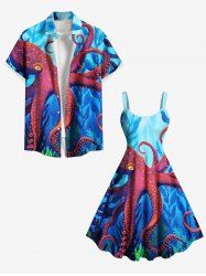 Octopus Plant Ombre Seabed Print Plus Size Matching Hawaii Beach Outfit For Couples -  