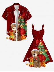 Christmas Tree Snowflake Bear Gift Print Plus Size Matching Outfit For Couples -  