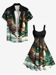 Christmas Tree Elk Snowflake Gift Print Plus Size Matching Outfit For Couples - Vert 
