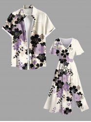 Ensemble de plage hawaïen assorti grande taille à imprimé fleurs et feuilles pour couples - Abricot 