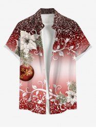 Plus Size Christmas Ball Snowflake Flower Branch Print Ombre Button Pocket Shirt For Men -  
