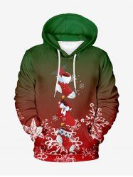 Plus Size Christmas Snowflake Stocking Ombre Print Pullover Long Sleeves Hoodie For Men -  