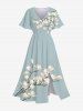 Ensemble de plage hawaïen assorti grande taille à imprimé floral pour couples - Bleu clair 
