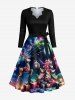 Colorful Christmas Tree Elk Gift Ball Galaxy Print Plus Size Matching Outfit For Couples -  