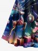 Colorful Christmas Tree Elk Gift Ball Galaxy Print Plus Size Matching Outfit For Couples -  