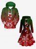 Plus Size Christmas Snowflake Stocking Ombre Print Lace Up A Line Hooded Dress - Rouge Vineux 4X