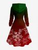 Plus Size Christmas Snowflake Stocking Ombre Print Lace Up A Line Hooded Dress - Rouge Vineux 4X