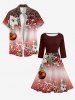 Robe midi vintage années 50 à imprimé ombré de boules de Noël, flocons de neige, fleurs et branches - Rouge Vineux L