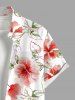 Plus Size Hibiscus Flowers Leaf Print Buttons Pocket Hawaii Shirt For Men -  