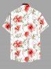 Plus Size Hibiscus Flowers Leaf Print Buttons Pocket Hawaii Shirt For Men -  