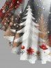 Plus Size Christmas Tree Ball Flowers Ombre Colorblock Print Lattice Crisscross Flare Sleeve T-shirt -  