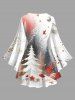 Plus Size Christmas Tree Ball Flowers Ombre Colorblock Print Lattice Crisscross Flare Sleeve T-shirt -  