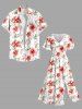 Robe mi-longue hawaïenne fendue à imprimé feuilles et fleurs d'hibiscus grande taille - Blanc XS
