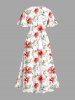 Robe mi-longue hawaïenne fendue à imprimé feuilles et fleurs d'hibiscus grande taille - Blanc XS