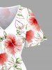 Robe mi-longue hawaïenne fendue à imprimé feuilles et fleurs d'hibiscus grande taille - Blanc XS
