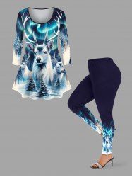 Christmas Tree Elk Galaxy Glitter 3D Print Plus Size Matching Set -  
