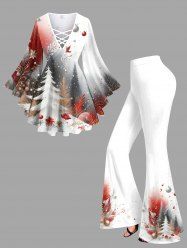 Christmas Tree Ball Flowers Ombre Colorblock Print Plus Size Matching Set -  