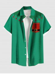 Plus Size Christmas Elf Santa Claus Print Buttons Pocket Shirt For Men -  
