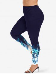 Leggings grande taille imprimé sapin de Noël, élan et galaxie à paillettes 3D - Bleu profond XS