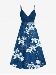 Plus Size Tropical Flowers Leaf Print Surplice Hawaii Cami Dress -  