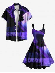 Coconut Tree Sea Galaxy Print Plus Size Matching Hawaii Beach Outfit For Couples -  