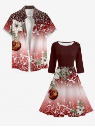 Christmas Ball Snowflake Flower Branch Print Matching Outfit For Couples -  