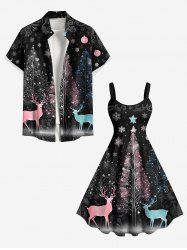 Glitter Christmas Tree Elk Ball Snowflake Print Plus Size Matching Outfit For Couples -  