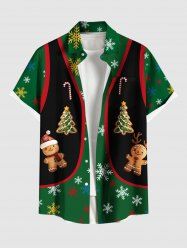 Chemise à motif gilet imprimé sapin de Noël, pain d'épice et flocons de neige pour hommes, grandes tailles - Vert 4XL