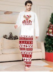 Men's Christmas Elk Snowflake Print Plus Size Matching Pajama Set -  