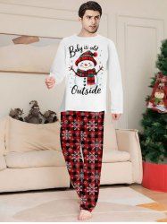 Men's Christmas Snowman Snowflake Print Plus Size Matching Pajama Set -  