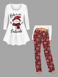 Women's Christmas Snowman Snowflake Print Plus Size Matching Pajama Set -  