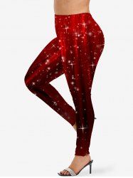 Leggings grande taille à imprimé étoiles pailletées de Noël - Rouge 5X
